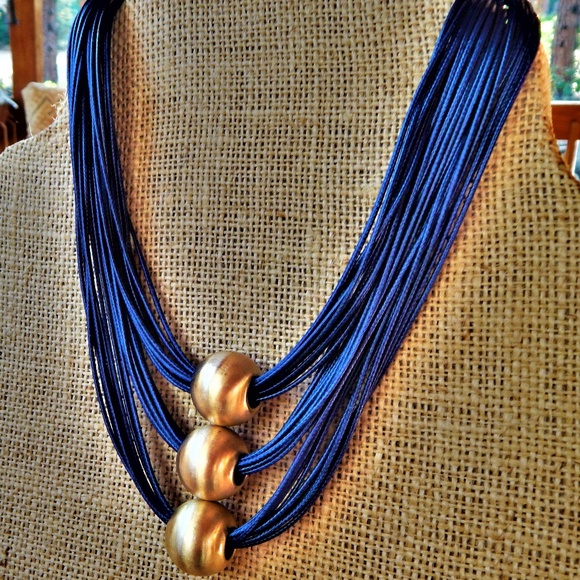 Chico's Jewelry - Bold Triple Gold on Blue Cords Necklace